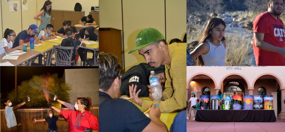 Photo collage of students at community events.